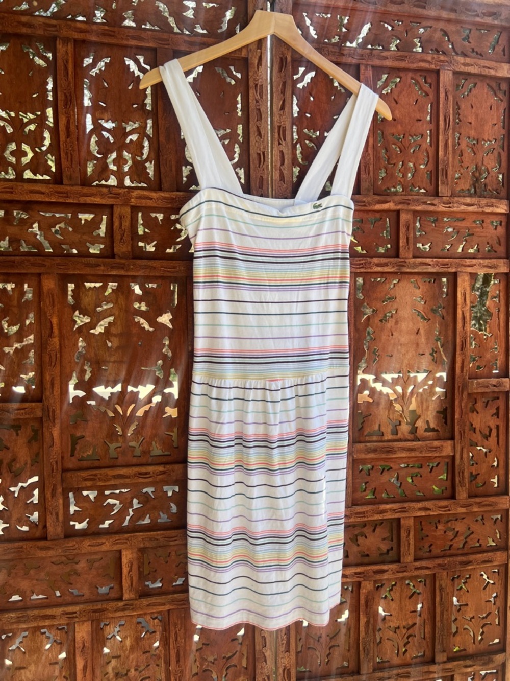 Lacoste White Midi Dress with Multicolor Stripes